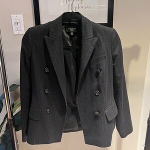 Talbots Black Pinstripe Double Breasted Blazer - Size 4P - Wool Blend